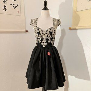 Chi Chi London ASOS Black & Gold Skater Dress